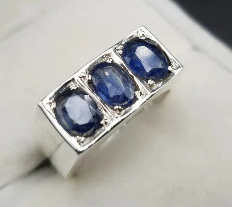 Mens Sapphire Ring Natural 3 Sapphires Ring For Men 3ct plus Sapphire Ring gift - 戒指 - 寶石 藍色