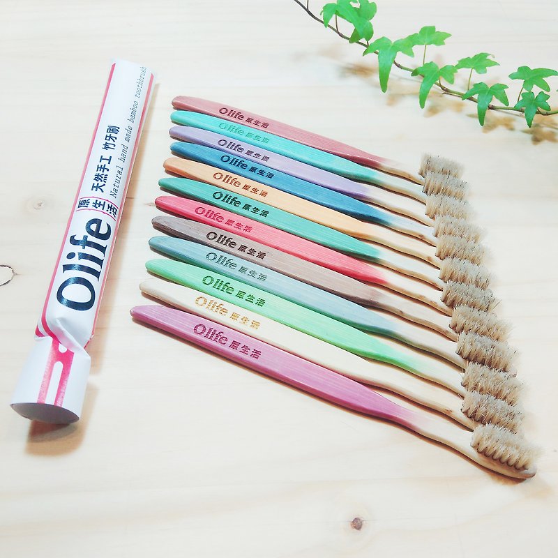 Olife original natural handmade bamboo toothbrush [moderate soft white horse hair gradient 12 sticks] - Other - Bamboo Multicolor