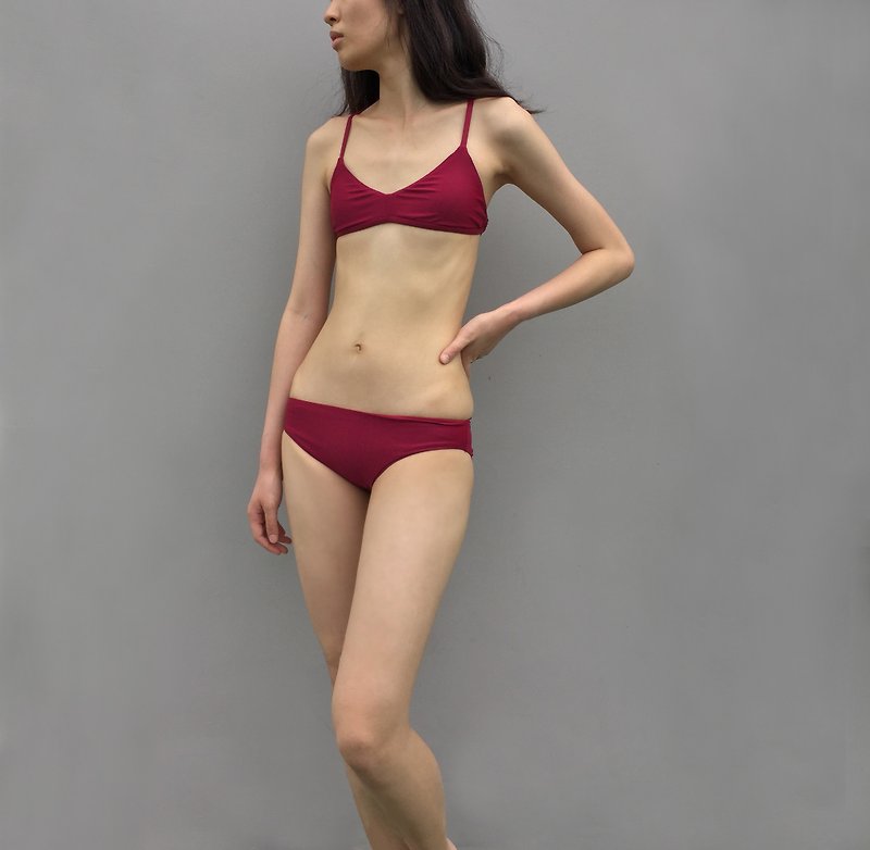 Harper low rise bikini bottom - Burgundy - S - ชุดว่ายน้ำผู้หญิง - เส้นใยสังเคราะห์ สีแดง
