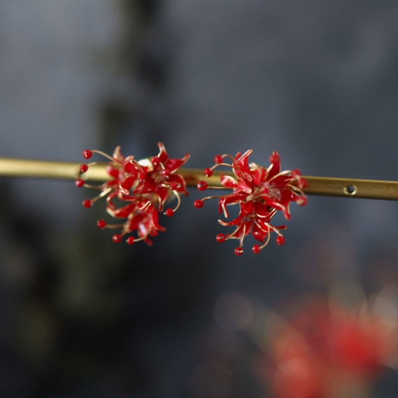 Red spider lily Clip-On - Earrings & Clip-ons - Resin Red