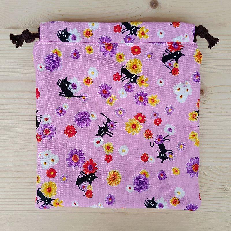 Love flower cat bundle pocket (large) - Toiletry Bags & Pouches - Cotton & Hemp Pink