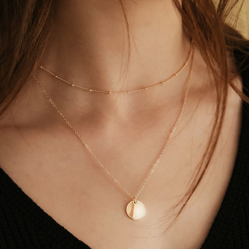 【CReAM】Pre-order-Val American 14K gold-plated double-layer long and short chain disc + ball necklace - Necklaces - Other Metals 
