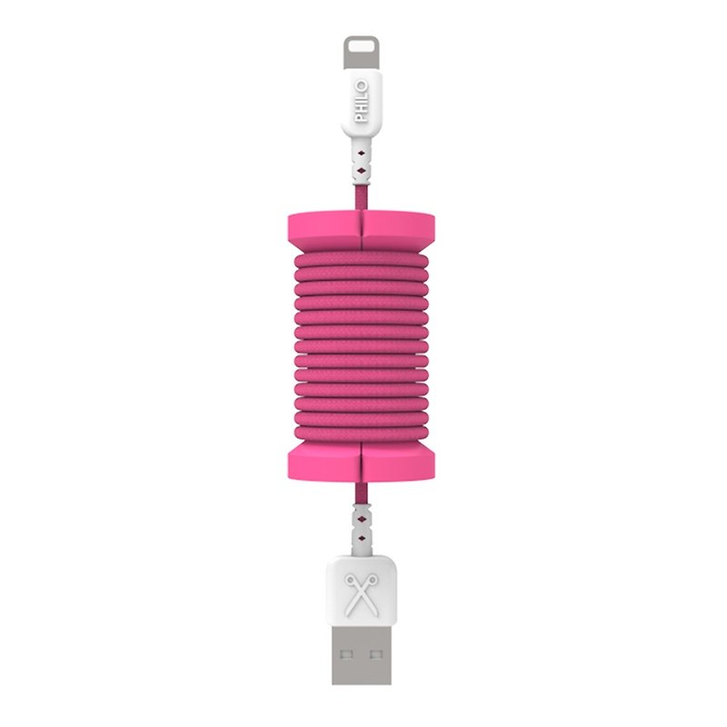 イタリアフィロ雷 -  USB伝送線カラフルな編み1M粉末 - 充電器・USBコード - プラスチック ピンク