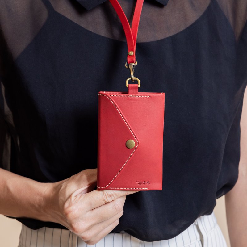 MUMU Genuine Leather ID Coin Purse-Pomegranate Red [Customized Engraving] - ที่ใส่บัตรคล้องคอ - หนังแท้ สีแดง