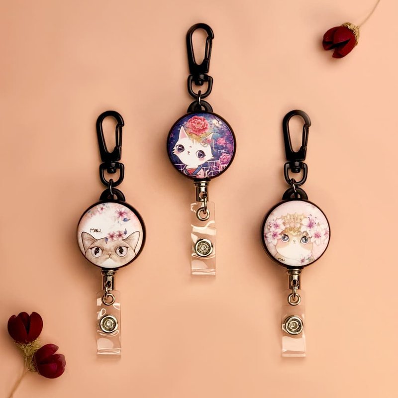 Steel wire retractable buckle | Identification card | Card holder-Miao Fei, Peach Pink Girlfriend, Flower Cat - ที่ใส่บัตรคล้องคอ - สแตนเลส หลากหลายสี