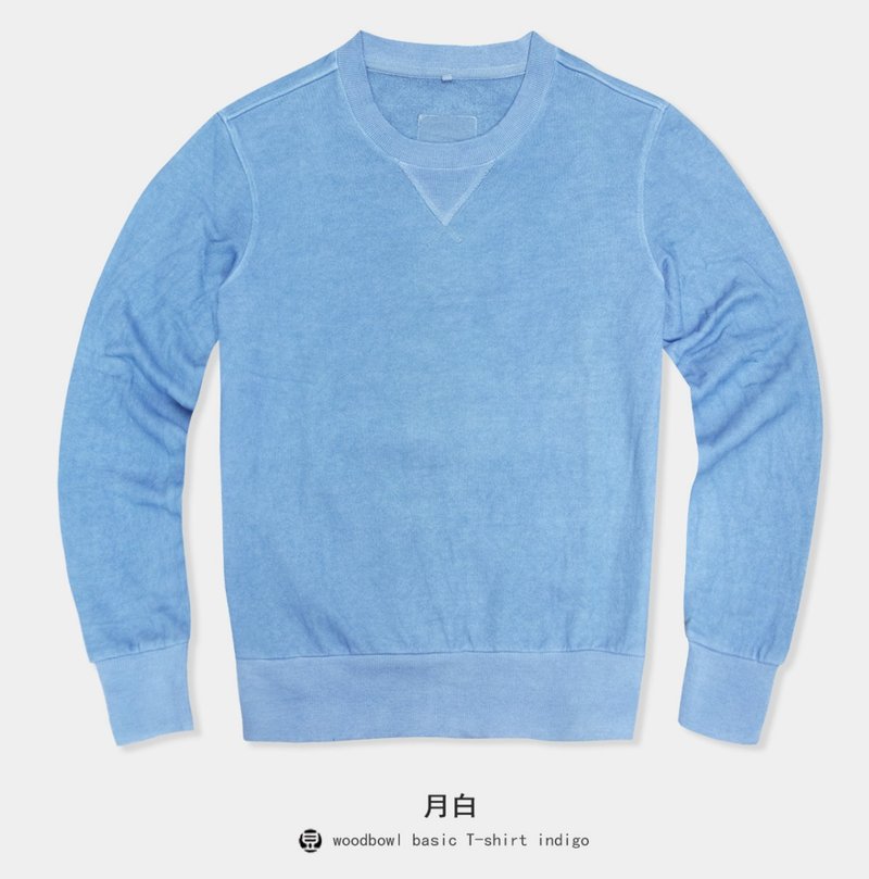 Bean-made plant blue dyed handmade plant dyed retro indigo thick long-staple cotton pullover sweater - Men's T-Shirts & Tops - Cotton & Hemp Blue