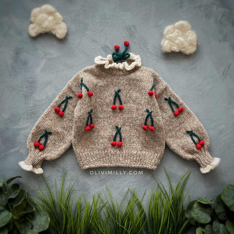 Cherries pullover, Knitting pullover, Kids pullover, baby clothes, cherries - อื่นๆ - ขนแกะ สีกากี
