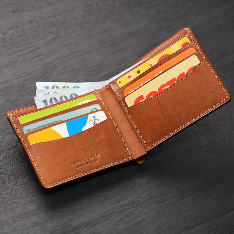【NS Handmade Leather Goods】Six Card Short Clip, Card Holder, Business Card Holder, Short Clip (Free Printing) - กระเป๋าสตางค์ - หนังแท้ 