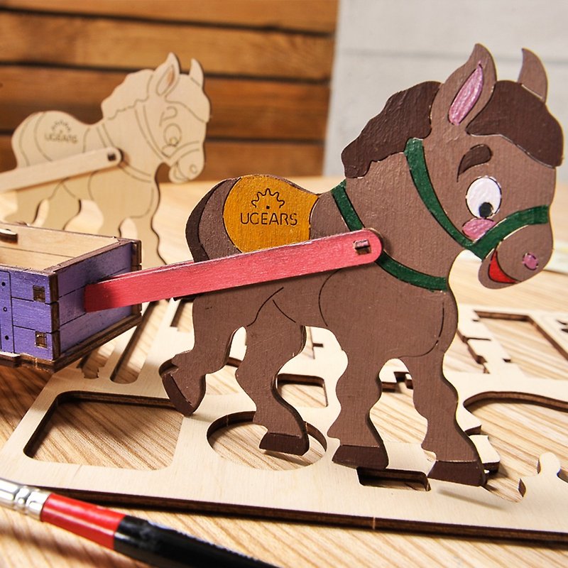/Ugears/ Ukrainian wooden model coloring little donkey - Wood, Bamboo & Paper - Wood Khaki