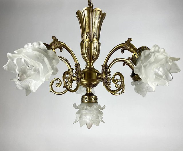 Lovely Vintage Brass Chandelier, 6 Light Pendant Lighting
