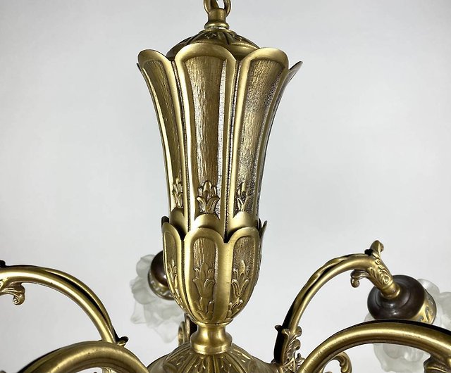 Lovely Vintage Brass Chandelier, 6 Light Pendant Lighting