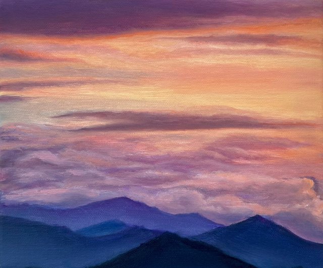 油絵 海 雲 紫
