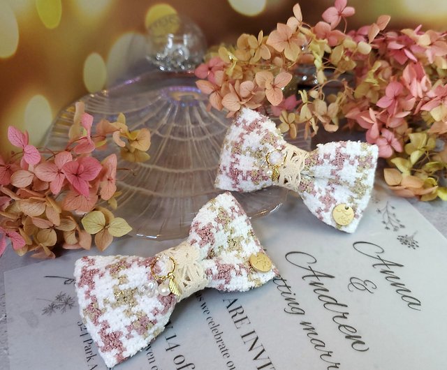 Xiaoxiangfeng pink apricot cloth ribbon spring clip sold as a single piece  - Shop nabi-honey-garden Hair Accessories - Pinkoi