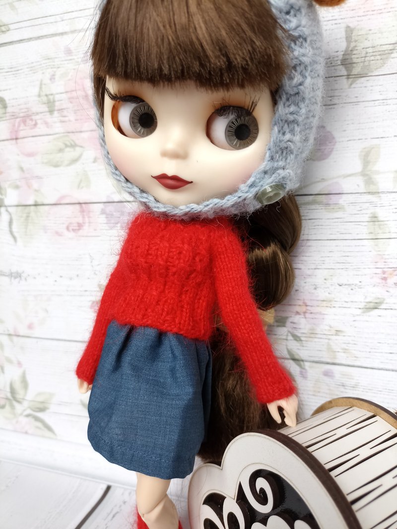 Red outfit for Blythe. Sweater and gaiters for Blythe. - Kids' Toys - Wool Red