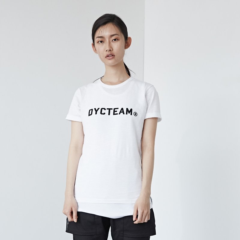 DYCTEAM  -  LOGO SlubbedファブリックTシャツを群がっ - Tシャツ - コットン・麻 ホワイト