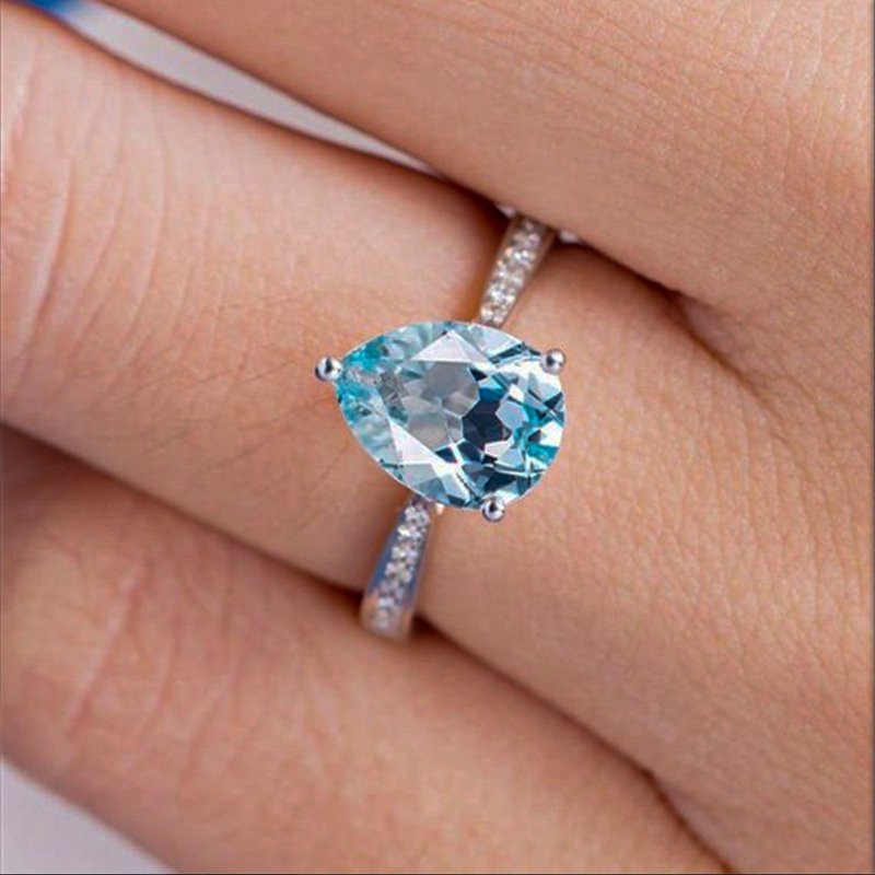 Silver Aquamarine Ring, Natural Aquamarine Ring, Rings, Gift For Her - 戒指 - 寶石 多色