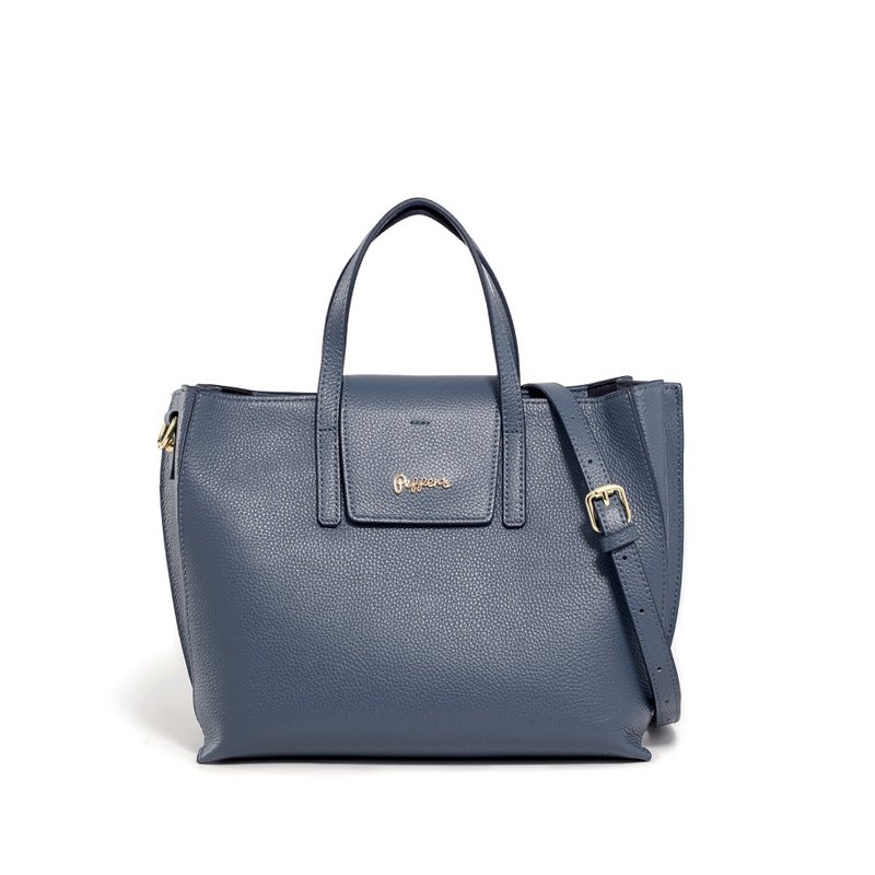 SIGNAL cowhide flip-top handbag-matte gray blue - กระเป๋าถือ - วัสดุอื่นๆ สีน้ำเงิน