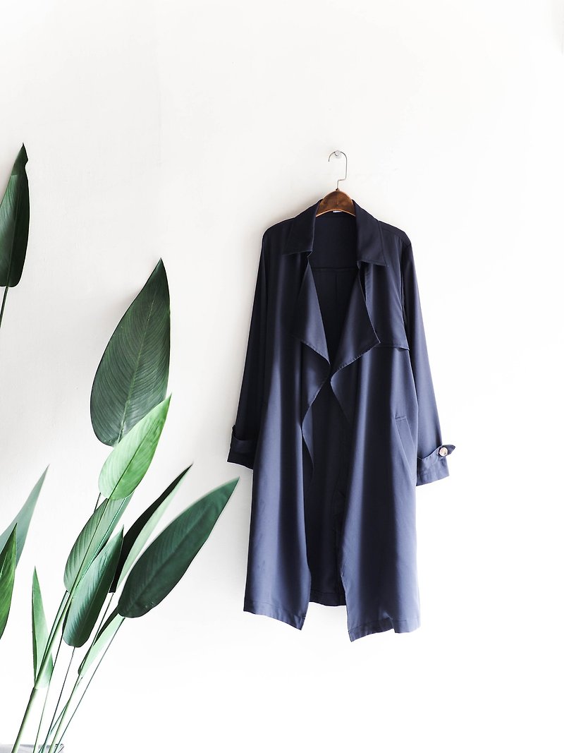 Aichi dark blue buckleless simple fashion antique thin windbreaker jacket trench_coat dustcoat - เสื้อแจ็คเก็ต - เส้นใยสังเคราะห์ สีน้ำเงิน