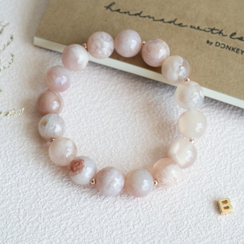 Big Blossom Sakura Agate genuine gemstones stretch bracelet female birthday gift - สร้อยข้อมือ - คริสตัล สึชมพู