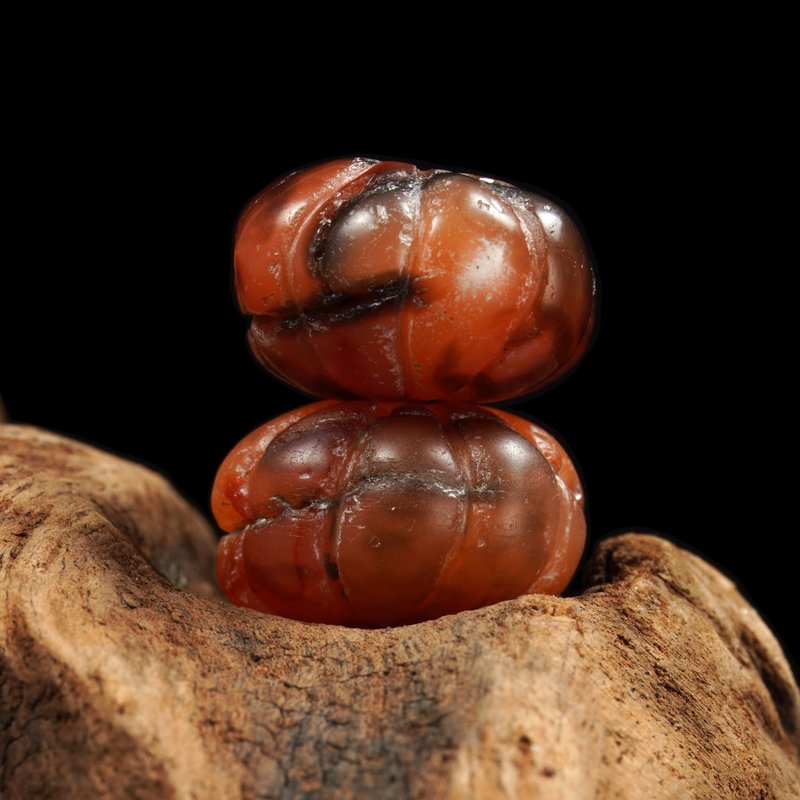 A pair of West Asian pumpkin-shaped agate ancient beads - อื่นๆ - วัสดุอื่นๆ 