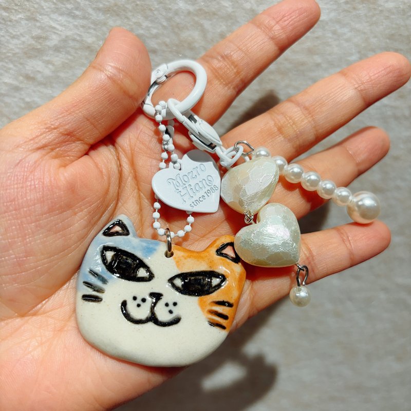 Cat pendant│Yoshino Eagle x keychain handmade cat ceramic gift - ที่ห้อยกุญแจ - ดินเผา 