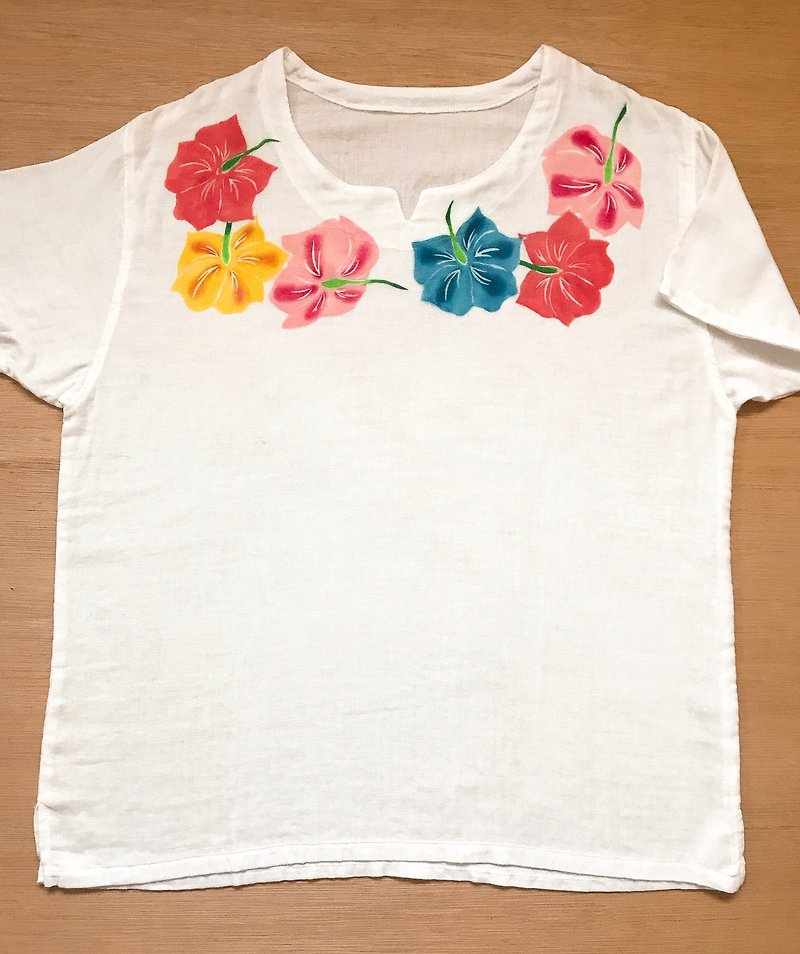 Hand dyed shirt - เสื้อเชิ้ตผู้หญิง - ผ้าฝ้าย/ผ้าลินิน ขาว