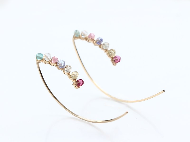 14kgf- multicolored garden marquis pierced earrings - 耳環/耳夾 - 寶石 多色