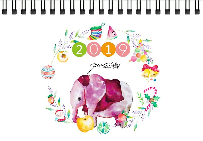2019桌曆-用色彩擁抱地球的大象(歲末耶誕優惠中 - 月曆/年曆/日曆 - 紙 粉紅色