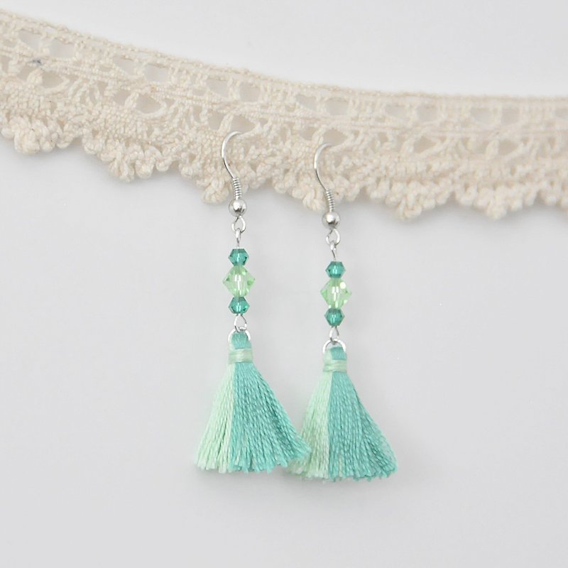 Two-tone tassels. Czech crystal. Earrings Two Colorway Tassel. Crystal. Earring - Earrings & Clip-ons - Thread Green