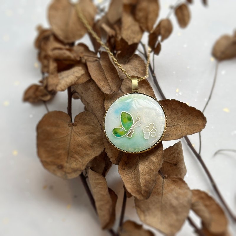 ミニ絵画フレーム -七宝絵画ネックレス- 四季の春 /真鍮 七宝 七宝焼 - ネックレス - 金属 多色