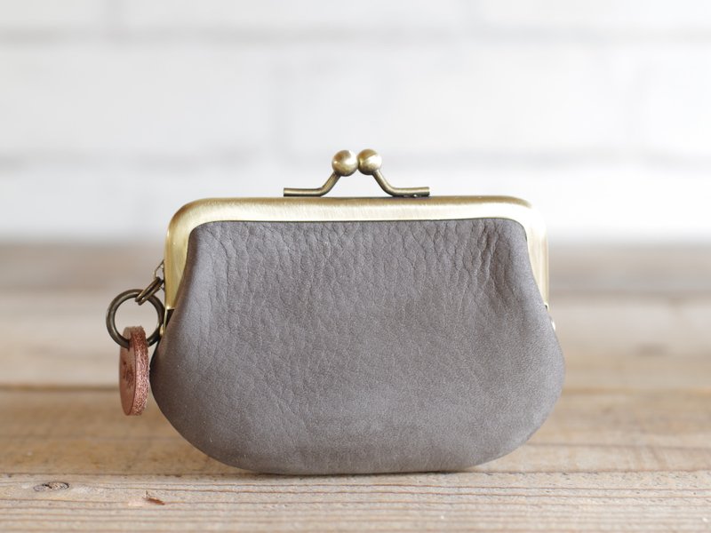 レザーがま口 ミニ チャコールグレー - 零錢包/小錢包 - 真皮 灰色