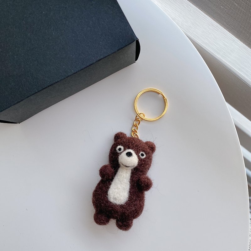 羊毛氈 小棕熊鑰匙圈/別針 - 鑰匙圈/鑰匙包 - 羊毛 