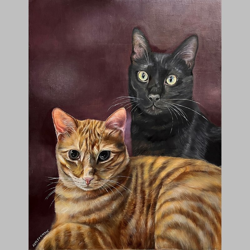 客製寫實細緻寵物/人物肖像油畫 狗 貓 鳥 合成 送禮 紀念 - 似顏繪/客製畫 - 顏料 