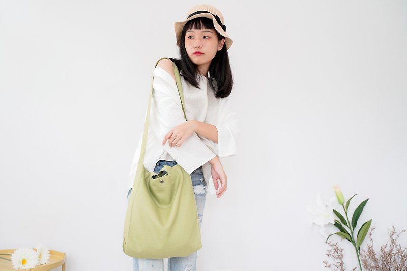 Casual 2 Ways Linen Tote Bag (Light Green) - Messenger Bags & Sling Bags - Linen Green