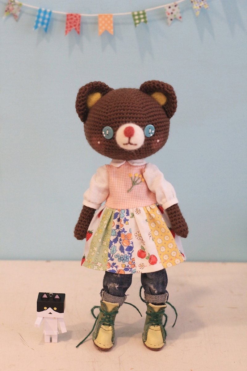 Miki designs hand-made woven dolls. Animal friend Miss Chocolate Bear. Hanako - Kids' Toys - Paper Brown