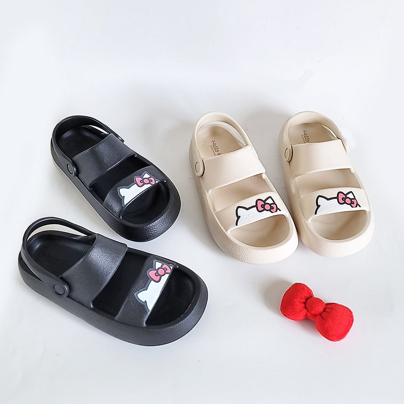 2 colors Hello Kitty peek-a-boo two-wear thick-soled sandals and slippers - black, off-white - Sandals - Waterproof Material White