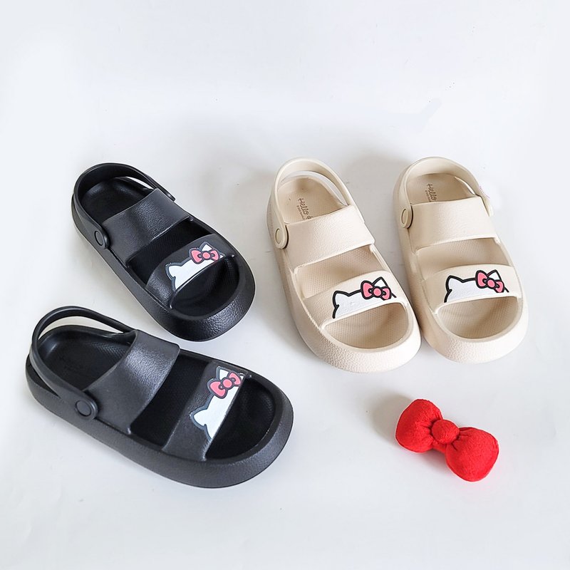 2 colors Hello Kitty peek-a-boo two-wear thick-soled sandals and slippers - black, off-white - รองเท้ารัดส้น - วัสดุกันนำ้ ขาว