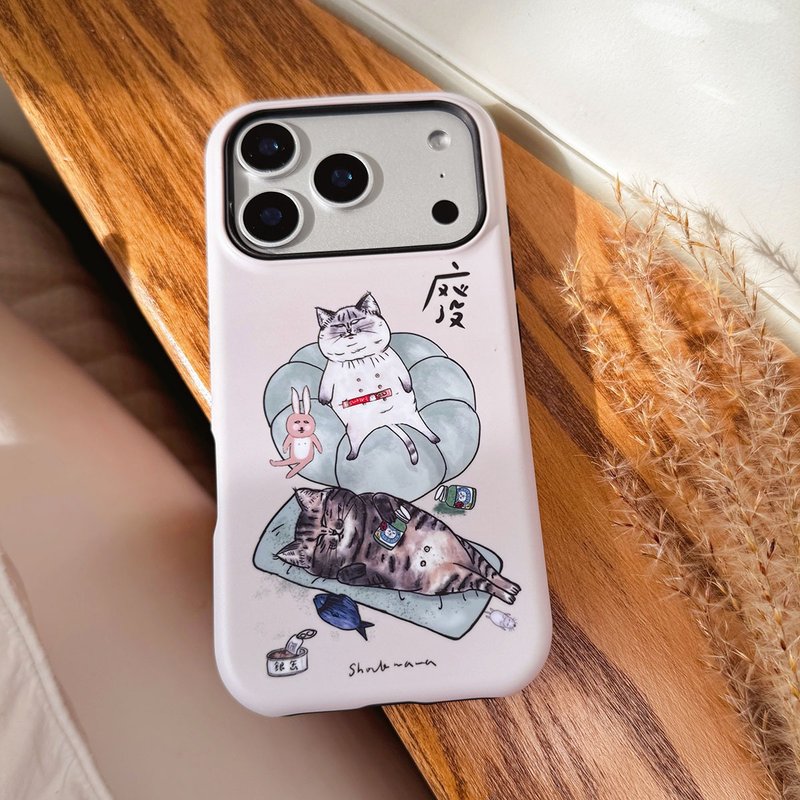 【Magsafe 磁吸手機殻】廢貓人生 - iPhone 15-17 雙層手機殼 - 手機殼/手機套 - 塑膠 卡其色