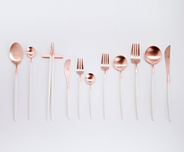 White & Copper Table Knife Set | Eatingtools