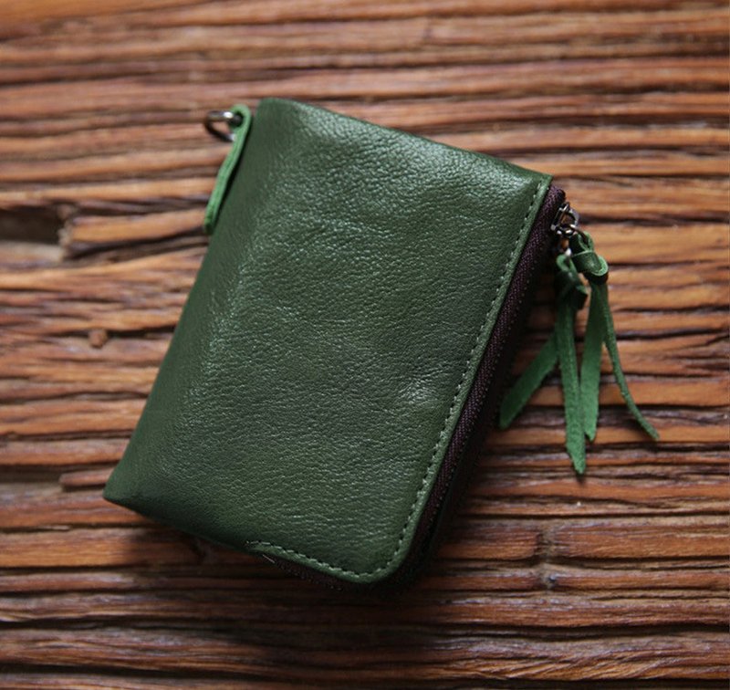 男女錢包短款 真皮豎款零錢包 日常錢包 - 錢包/皮夾/長短夾 - 真皮 藍色