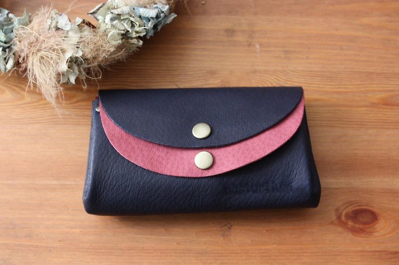 Small pigskin wallet navy x wine - Wallets - Genuine Leather Blue