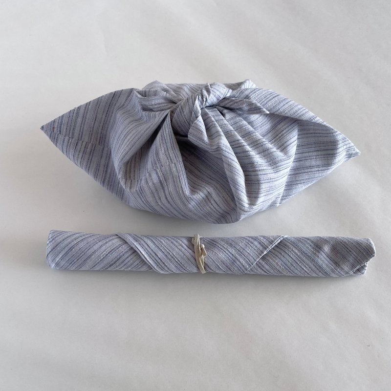 Unique item | BENTO bag set, AZUMA bag and cutlery holder, KIMONO, light-blue - กล่องข้าว - ผ้าฝ้าย/ผ้าลินิน สีน้ำเงิน