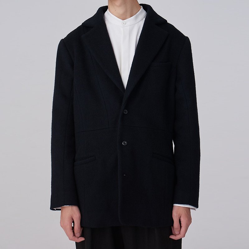 毛料中版西裝外套 - 男夾克/外套 - 羊毛 黑色