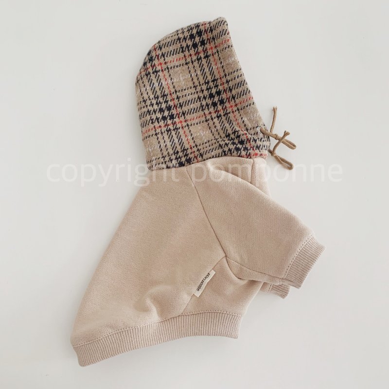 Dog Wear・Tartan Check Hoodie_Beige - Clothing & Accessories - Cotton & Hemp Brown