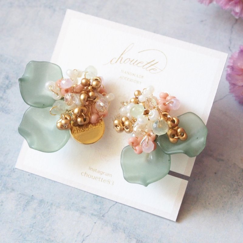 fleur de neige pierce /earring(green) - 耳環/耳夾/耳骨夾 - 壓克力 綠色