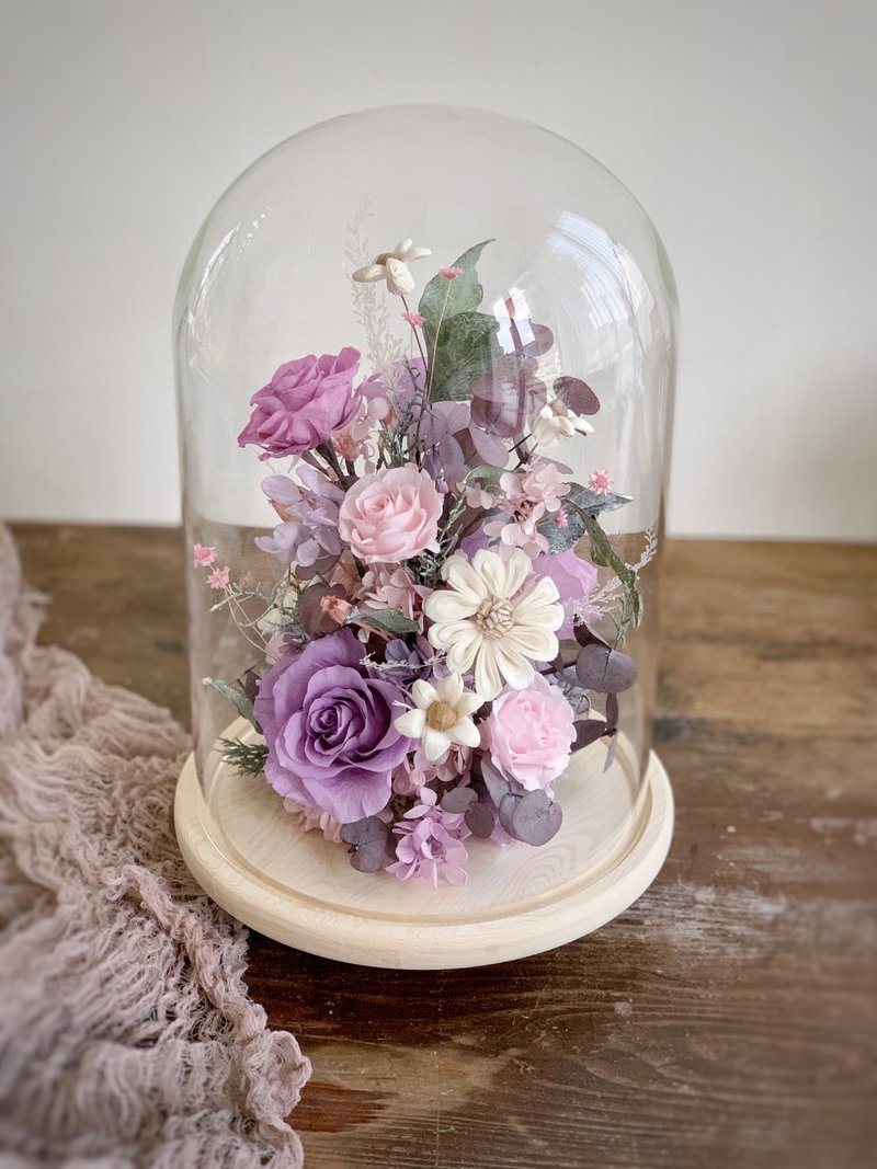 母親節客製花禮花束經典花禮【粉紫永生花玻璃罩盅】開幕花禮升母 - 植栽/盆栽 - 植物．花 紫色