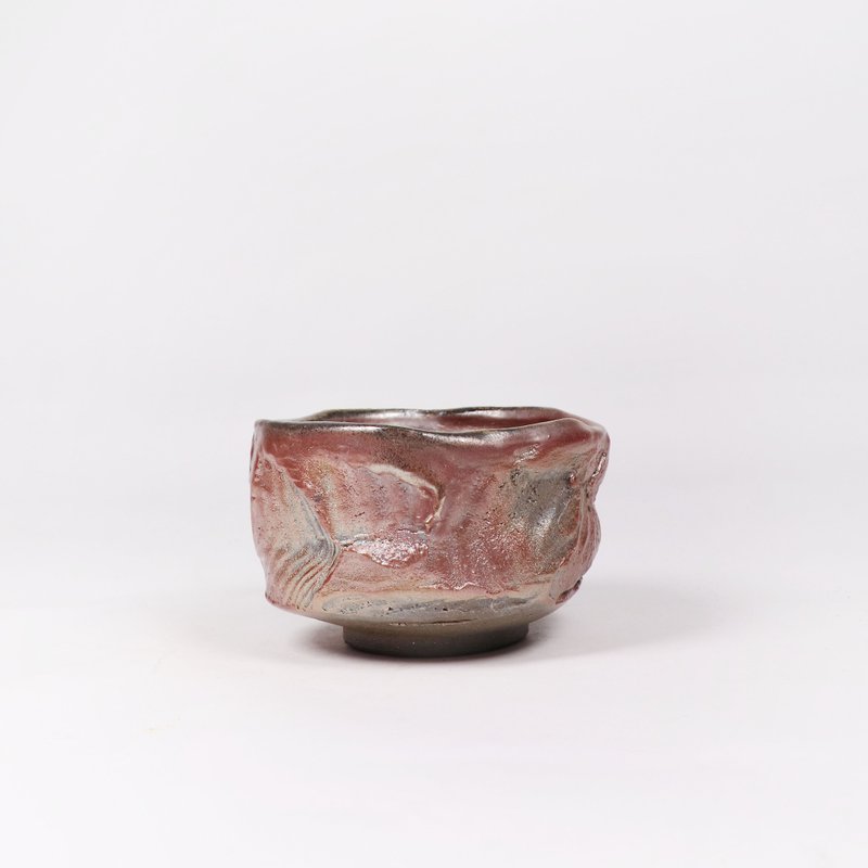 明芽窯 l 柴燒金彩刻紋茶碗 陶器 陶藝品 茶具 H6 - 茶壺/茶杯/茶具 - 陶 咖啡色