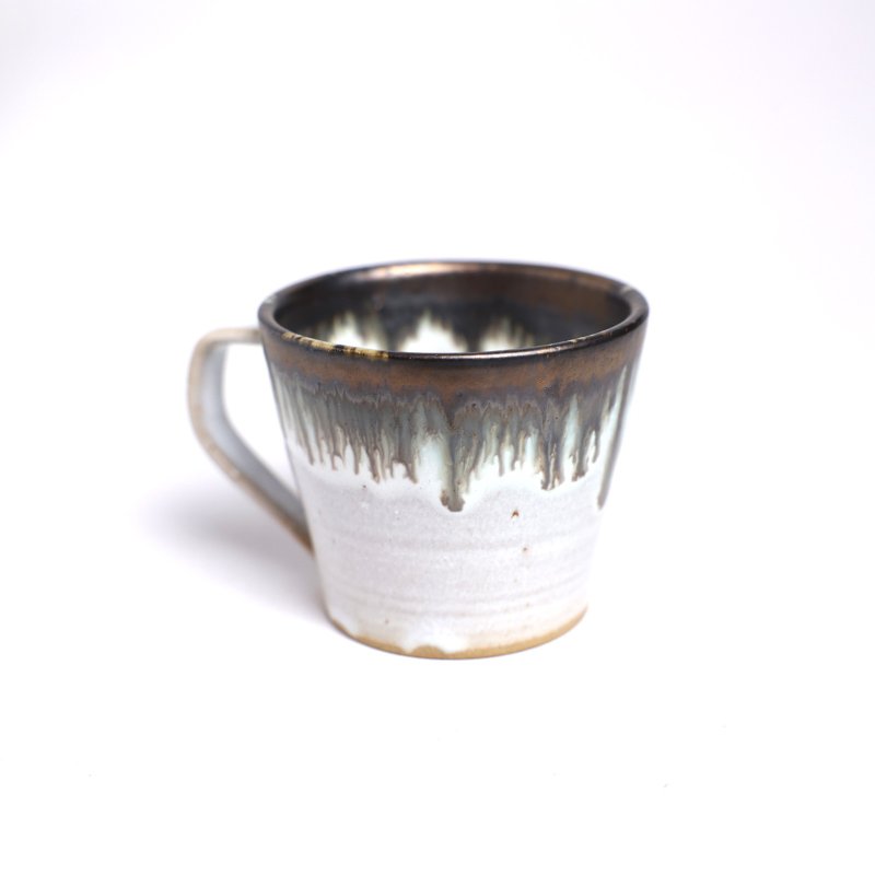 Mingya kiln l wood fired Ogi white bronze flowing glaze cup pottery cup coffee cup mug pottery H8 - แก้วมัค/แก้วกาแฟ - ดินเผา ขาว