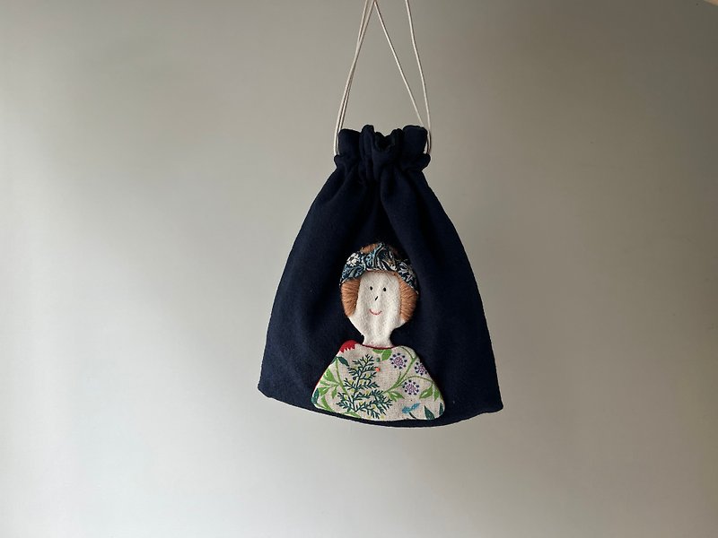 Miss Noriko's tight-fitting bag-blue - Drawstring Bags - Cotton & Hemp 