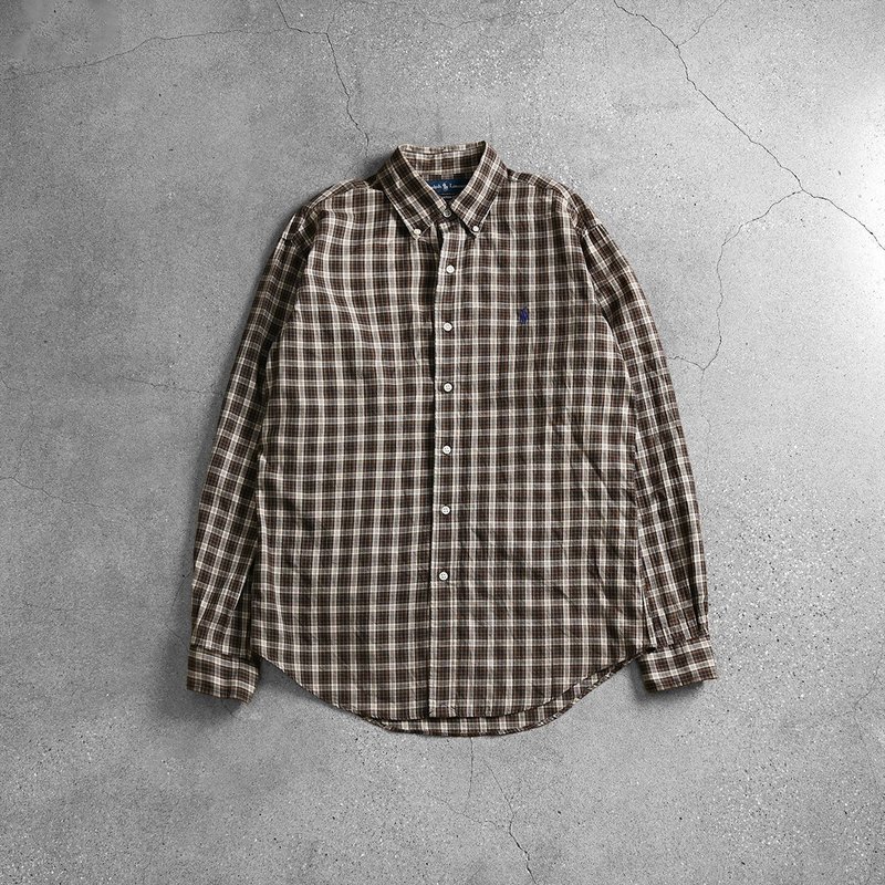 Vintage Shirt 條紋襯衫 - Men's Shirts - Cotton & Hemp Brown